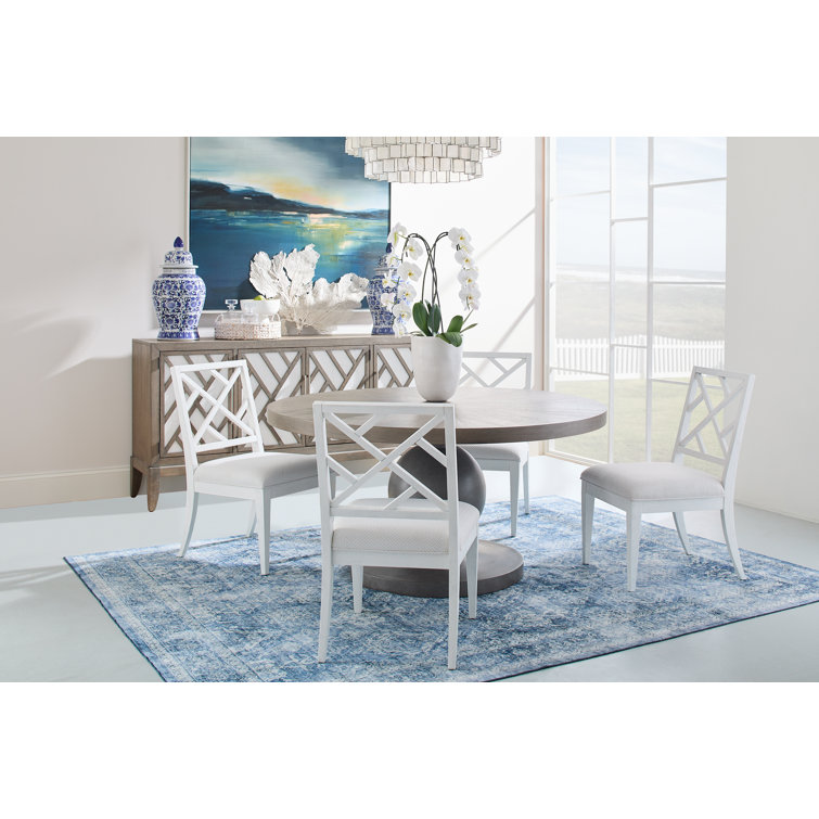 White Chippendale Wood Side Chair with Cushioned Seat