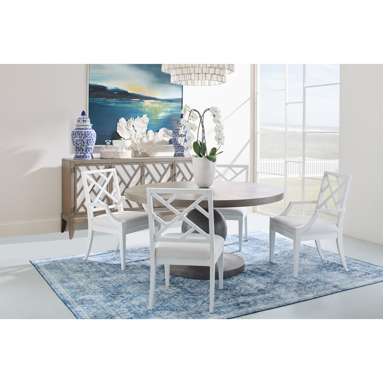 White Chippendale Wood Side Chair with Cushioned Seat