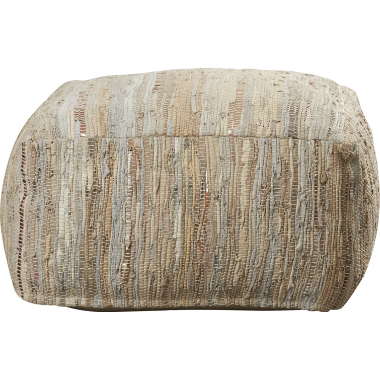 Bolin 24'' Square Woven Leather Pouf in Cream & Pale Blue