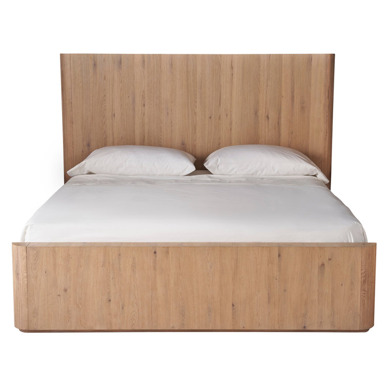 Natural Oak Queen Low Profile Bed with Tall Headboard