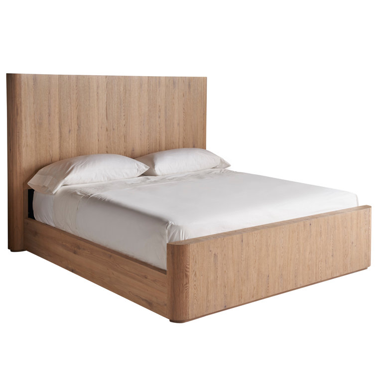 Natural Oak King Low Profile Bed with Tall Headboard