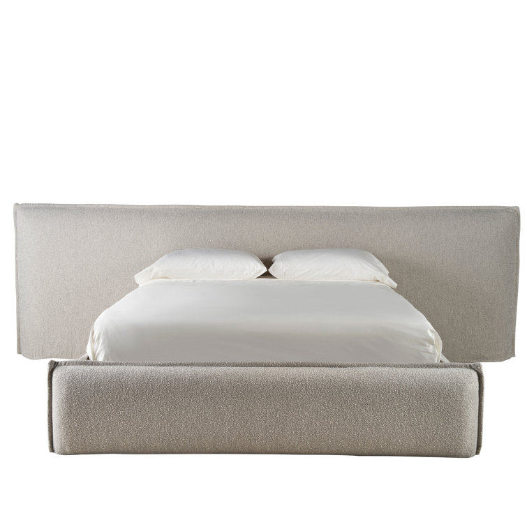 King Cream Upholstered Platform Bed with Tufted Headboard