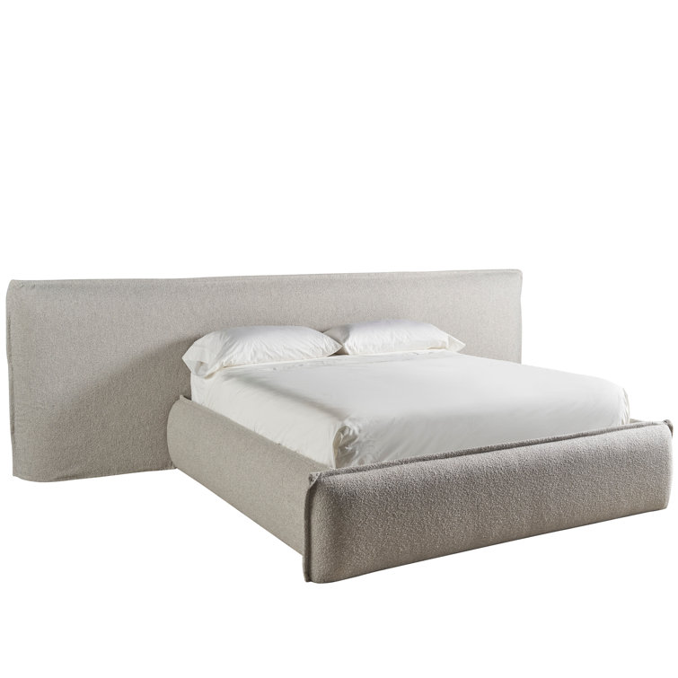 King Cream Upholstered Platform Bed with Tufted Headboard