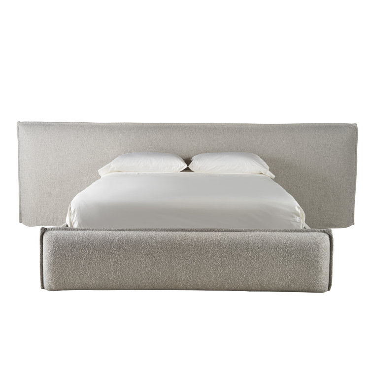 King Cream Upholstered Platform Bed with Tufted Headboard