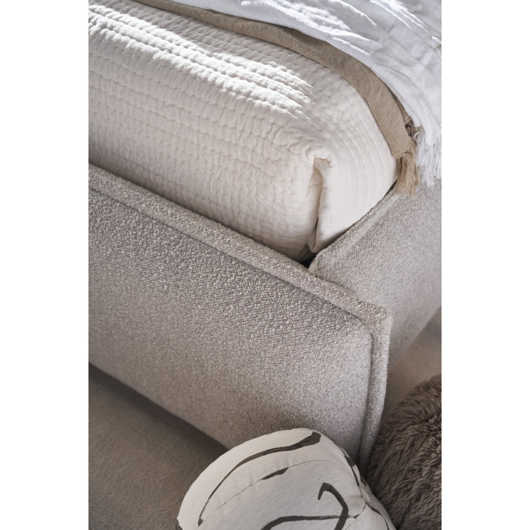 King Cream Upholstered Platform Bed with Tufted Headboard