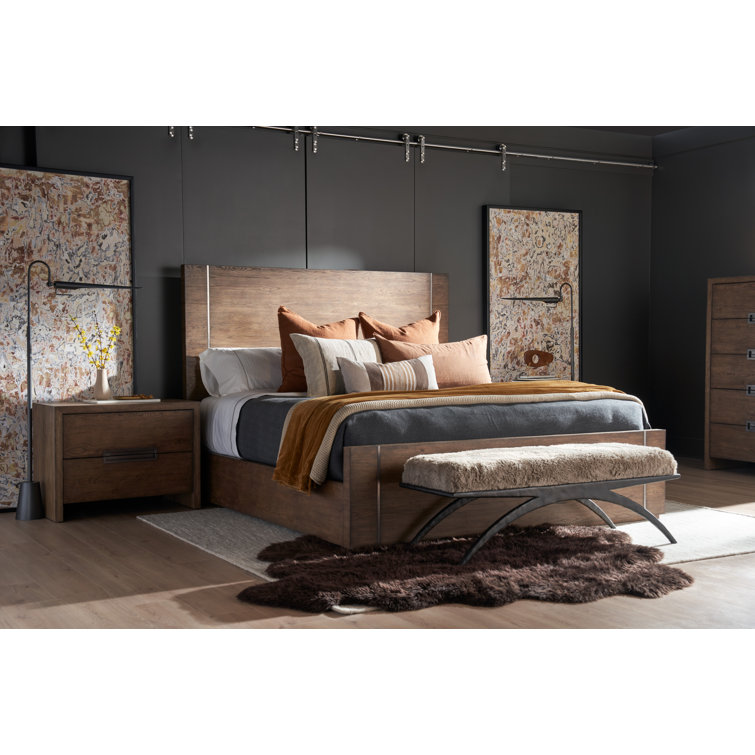Atlas Medium Brown Oak 2-Drawer Nightstand with Bronze Pull