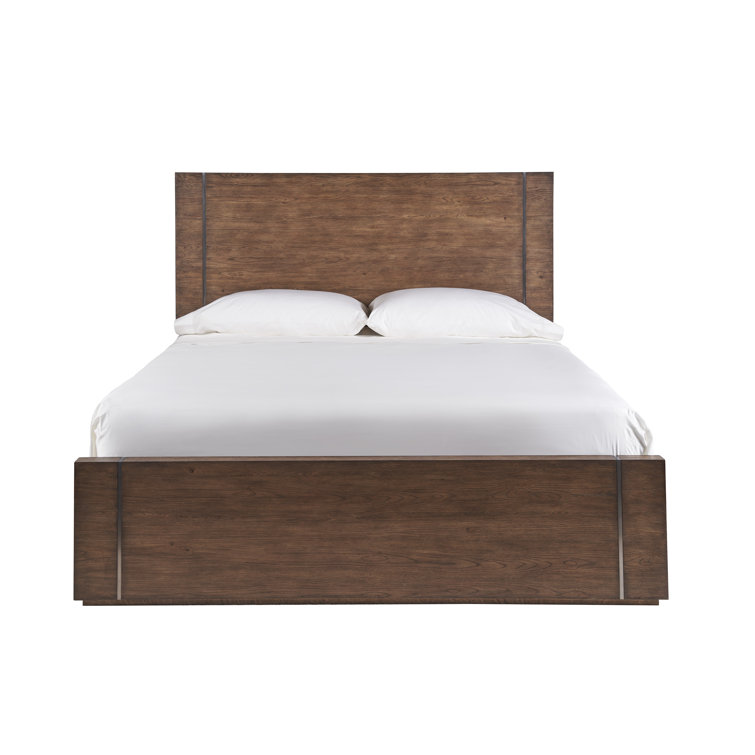 King Medium Brown Oak Panel Bed with Headboard