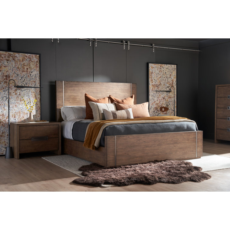 Atlas Medium Brown Oak 2-Drawer Nightstand with Bronze Pull