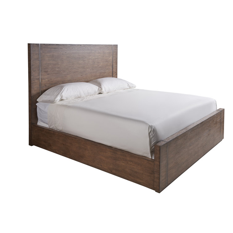 Queen Medium Brown Oak Wood Frame Bed with Headboard