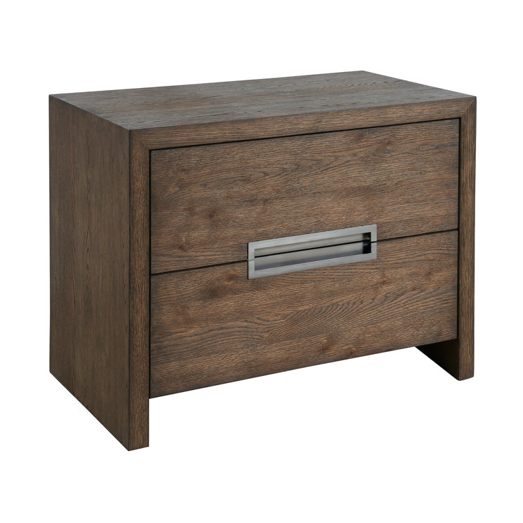 Atlas Medium Brown Oak 2-Drawer Nightstand with Bronze Pull