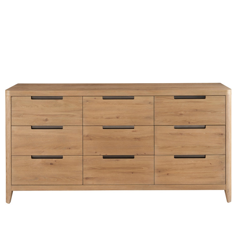 Natural Oak 72'' Wide 9-Drawer Dresser with Felt Lined Drawer