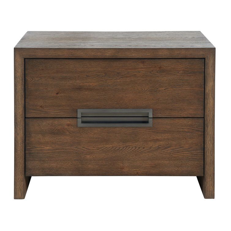 Atlas Medium Brown Oak 2-Drawer Nightstand with Bronze Pull