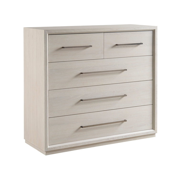 White Oak 5-Drawer Modern Dresser with Bronze Pulls
