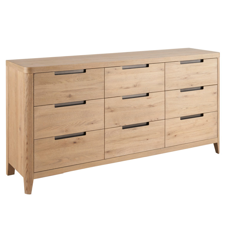 Natural Oak 72'' Wide 9-Drawer Dresser with Felt Lined Drawer