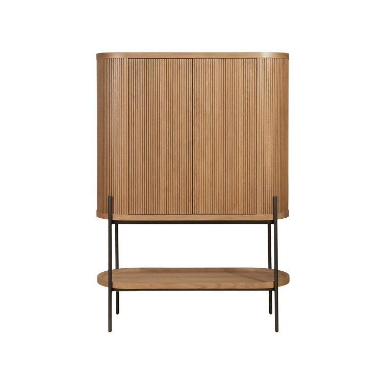 Linnea Natural Oak and Pewter Modern Bar Cabinet