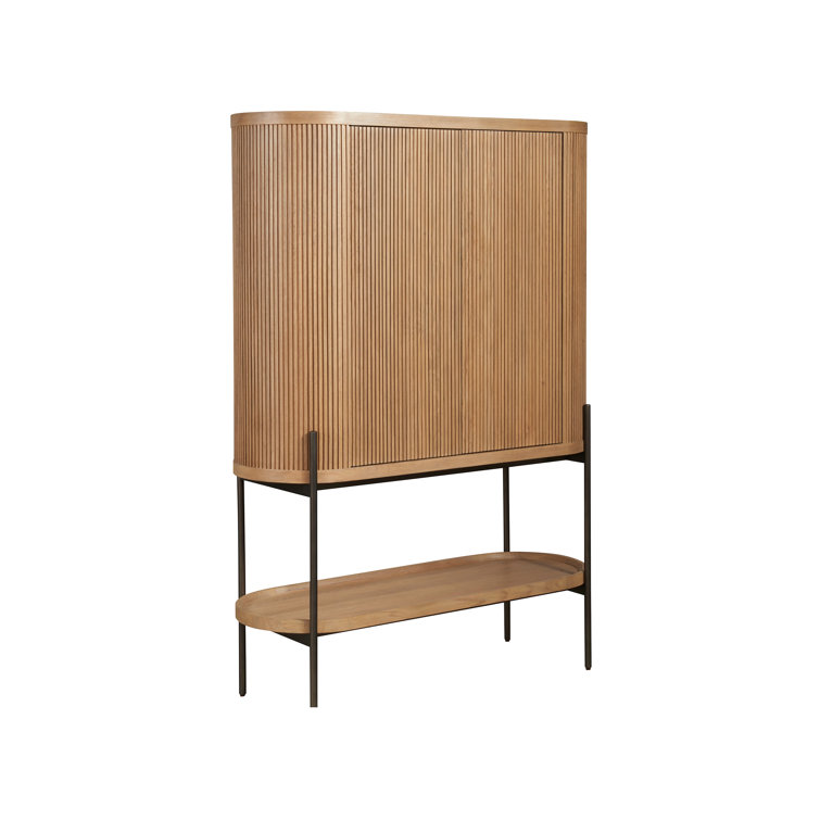 Linnea Natural Oak and Pewter Modern Bar Cabinet