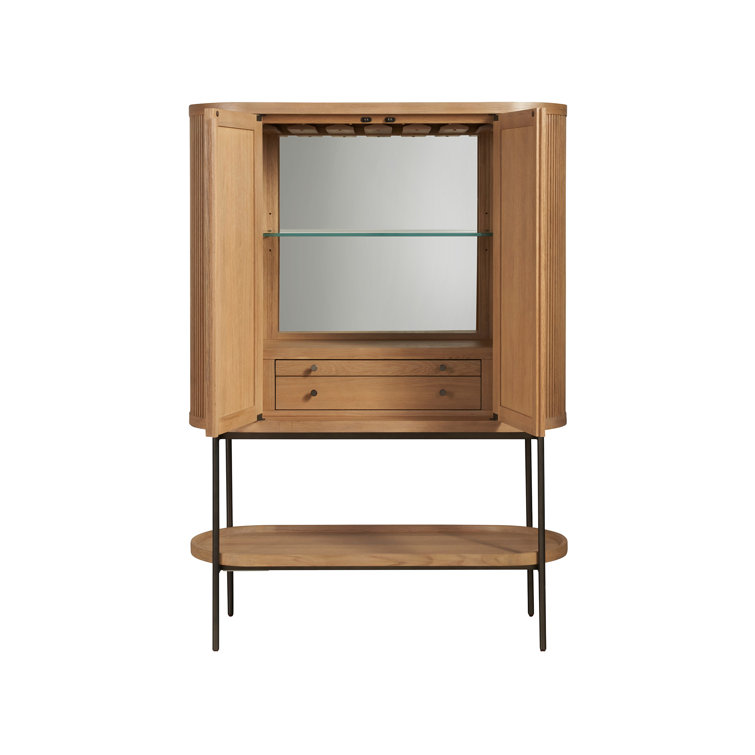 Linnea Natural Oak and Pewter Modern Bar Cabinet
