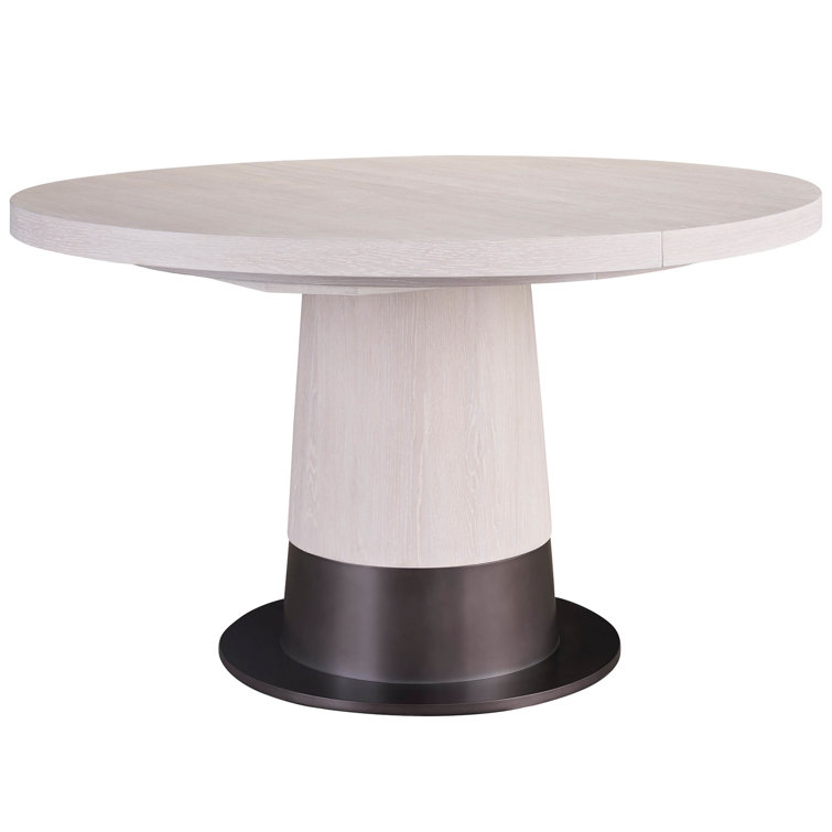White Oak and Satin Pewter Round Extendable Dining Table