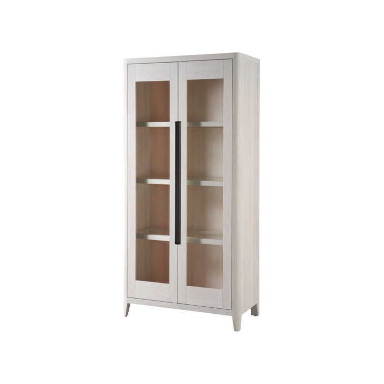 Tall White Oak Modern Display Cabinet with Glass Doors