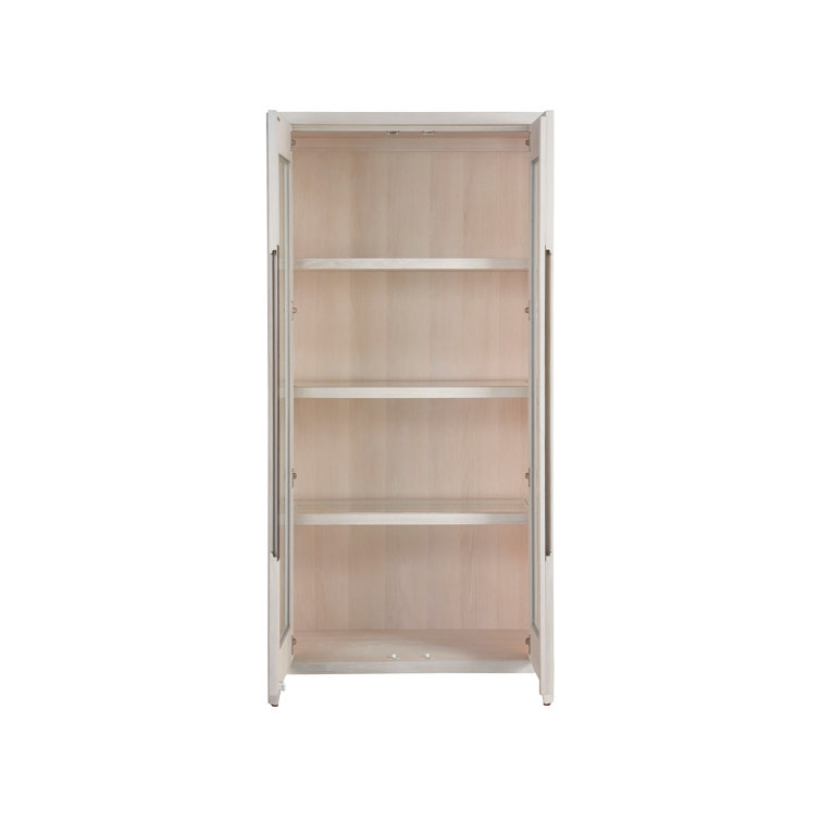 Tall White Oak Modern Display Cabinet with Glass Doors