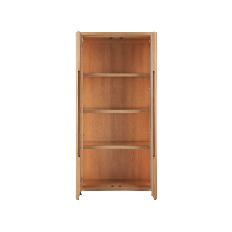 Tall Natural Oak Glass Door Display Cabinet
