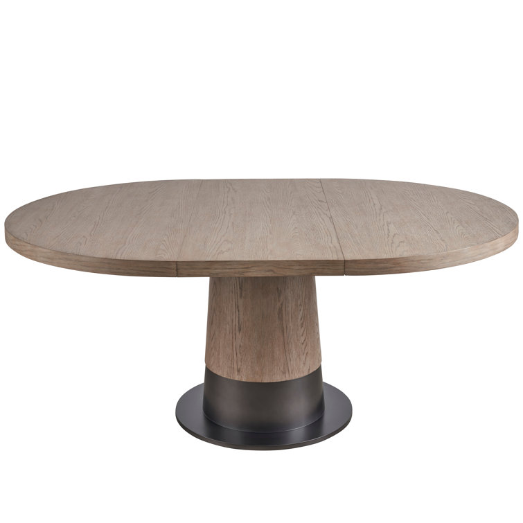 Gray Oak Extendable Round Mid-century Modern Dining Table