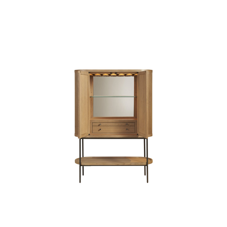 Linnea Natural Oak and Pewter Modern Bar Cabinet