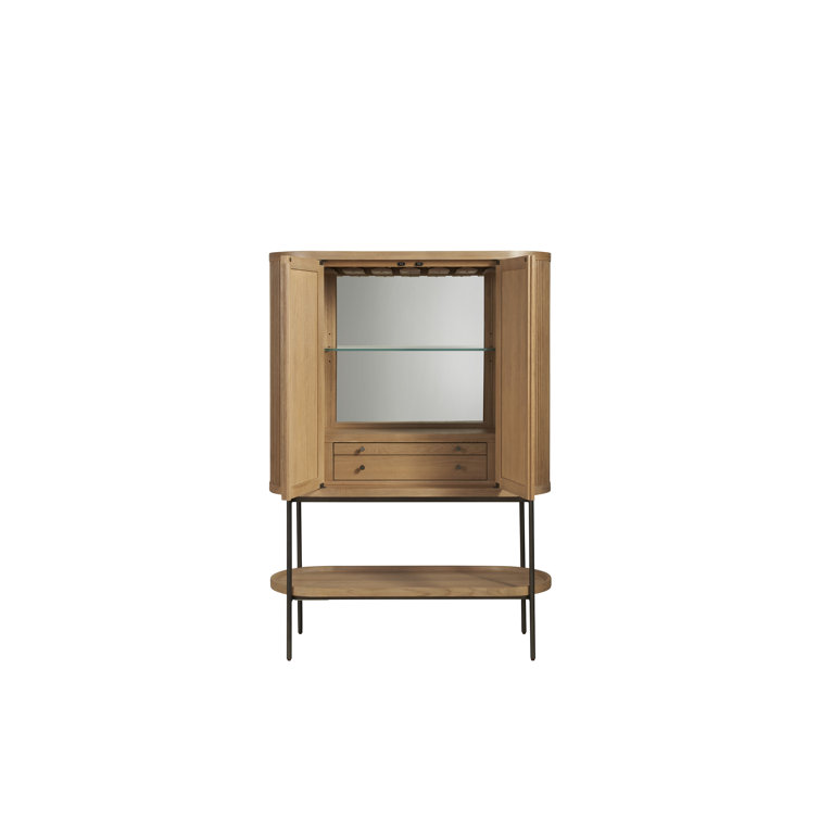 Linnea Natural Oak and Pewter Modern Bar Cabinet