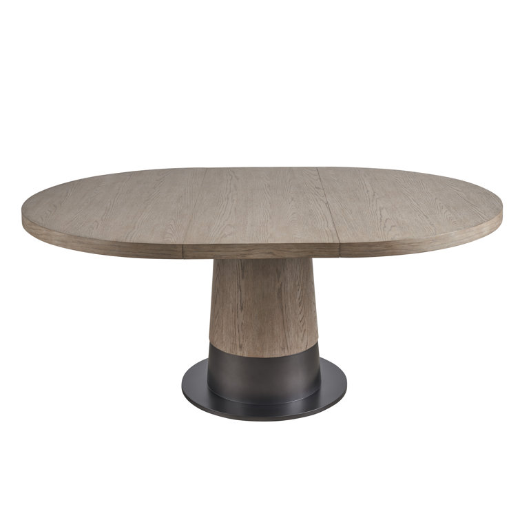 Gray Oak Extendable Round Mid-century Modern Dining Table