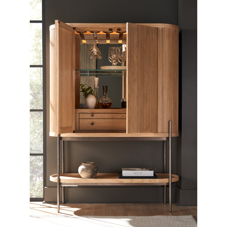 Linnea Natural Oak and Pewter Modern Bar Cabinet