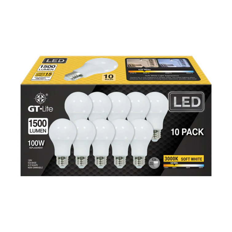 Soft White Dimmable LED A19 Light Bulb, 100W Equivalent