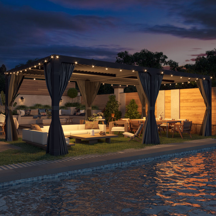 Black Aluminum 24 ft. x 12 ft. Pergola with Canopy