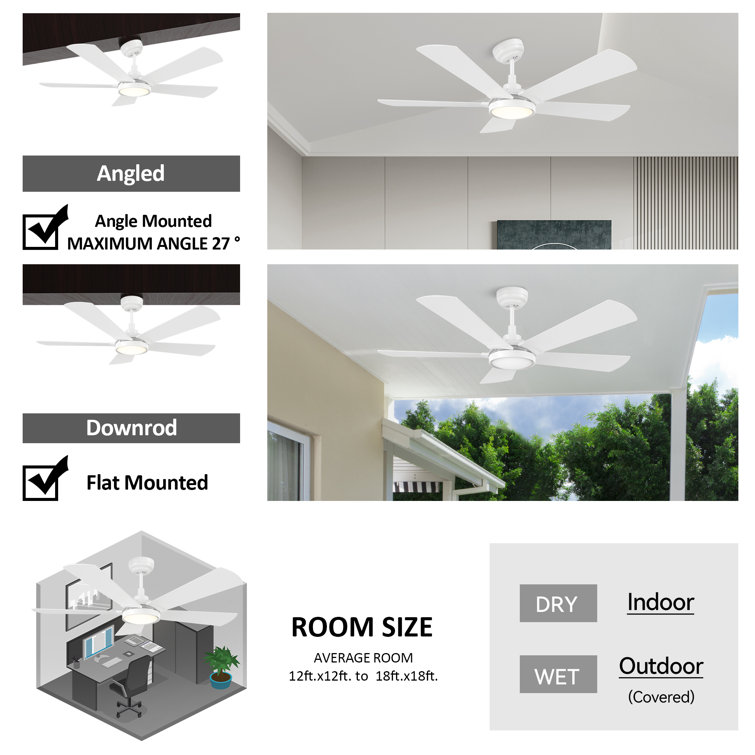 Wilkes 52'' White Manufactured Wood Smart Ceiling Fan with Glass Shade