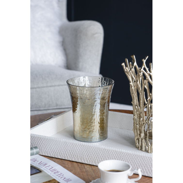 Gold Branch Design Glass Hurricane Candle Holder
