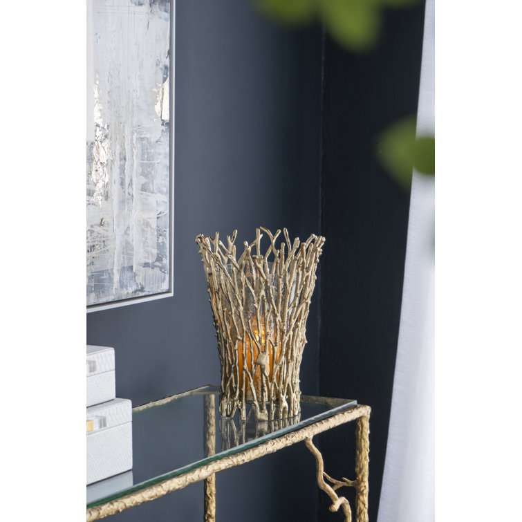 Gold Branch Design Glass Hurricane Candle Holder