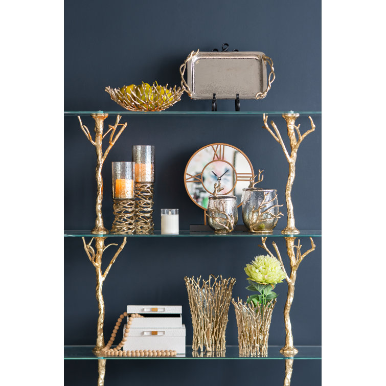 Gold Branch Design Glass Hurricane Candle Holder