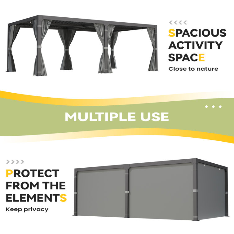Black Aluminum 24 ft. x 12 ft. Pergola with Canopy