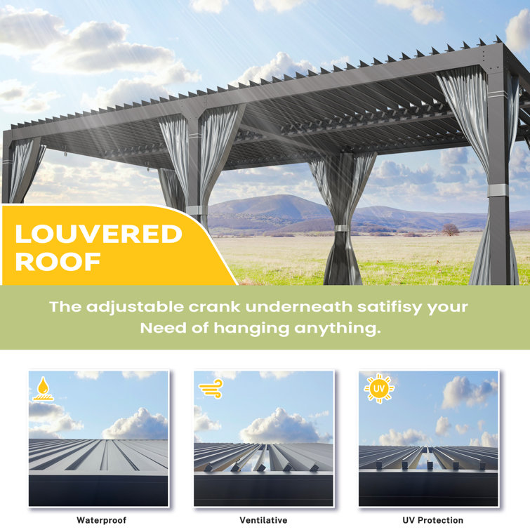 Black Aluminum 24 ft. x 12 ft. Pergola with Canopy