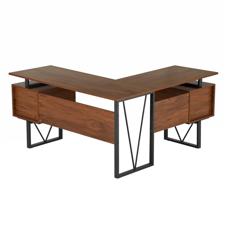 Gray L-Shaped Computer Desk with Drawers and File Cabinet