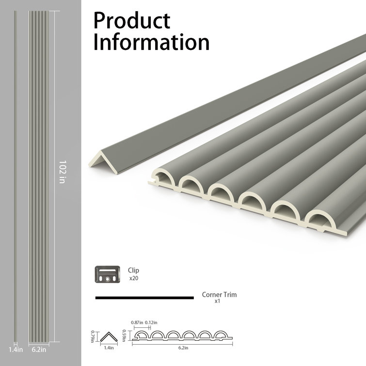 Gray 6.2" x 102" 3D Textured Vinyl Slat Wall Panels
