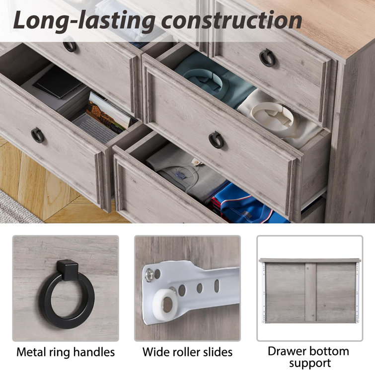 Gray Wood Grain 10-Drawer Horizontal Dresser