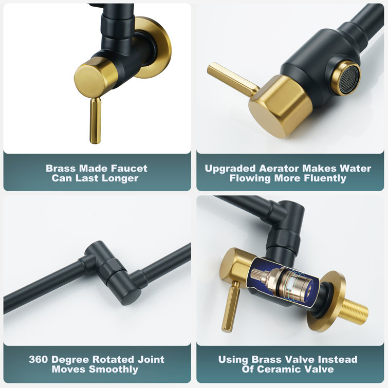 Matte Black and Gold Wall Mounted Pot Filler Faucet