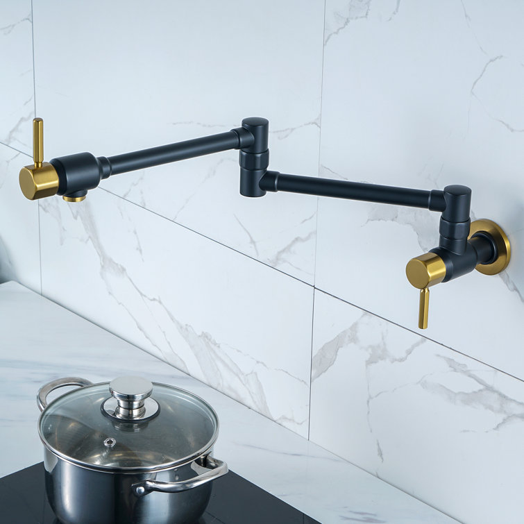 Matte Black and Gold Wall Mounted Pot Filler Faucet