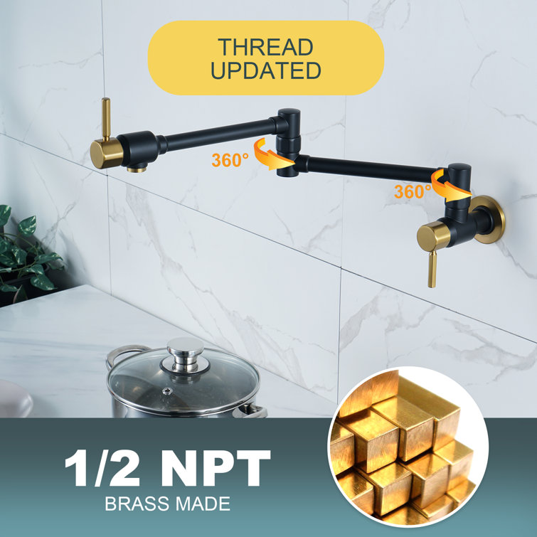 Matte Black and Gold Wall Mounted Pot Filler Faucet