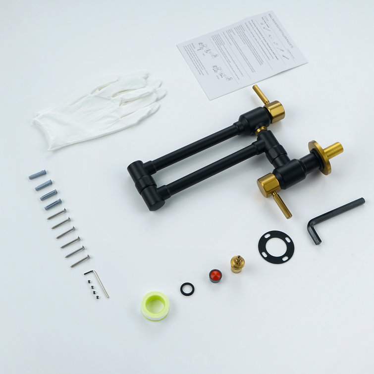 Matte Black and Gold Wall Mounted Pot Filler Faucet