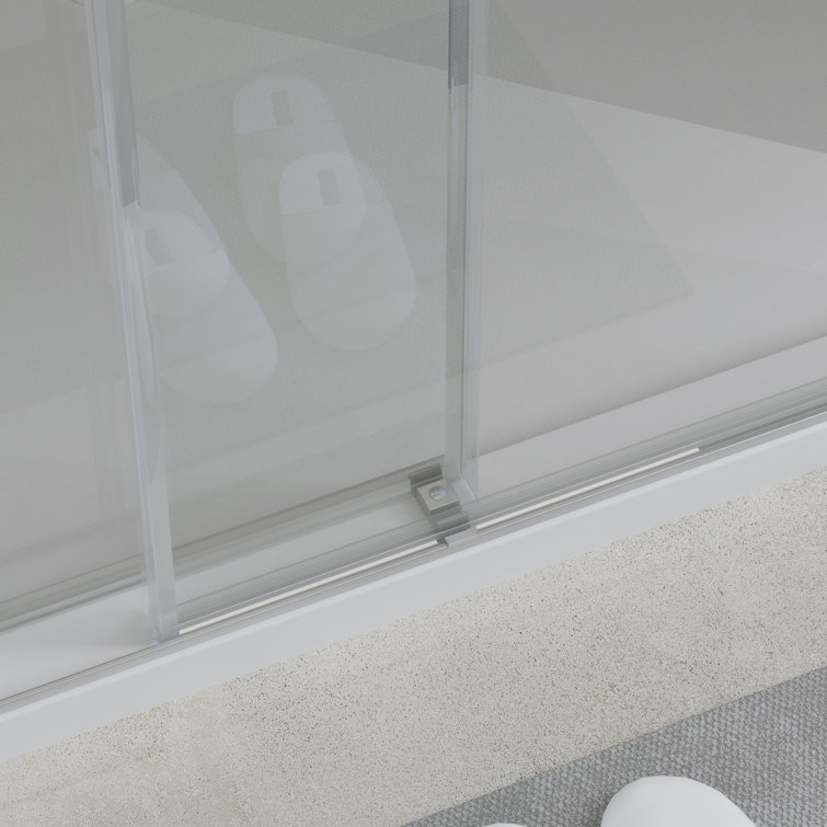 Brushed Silver Frameless Double Sliding Shower Door with Clear Tempered Glass
