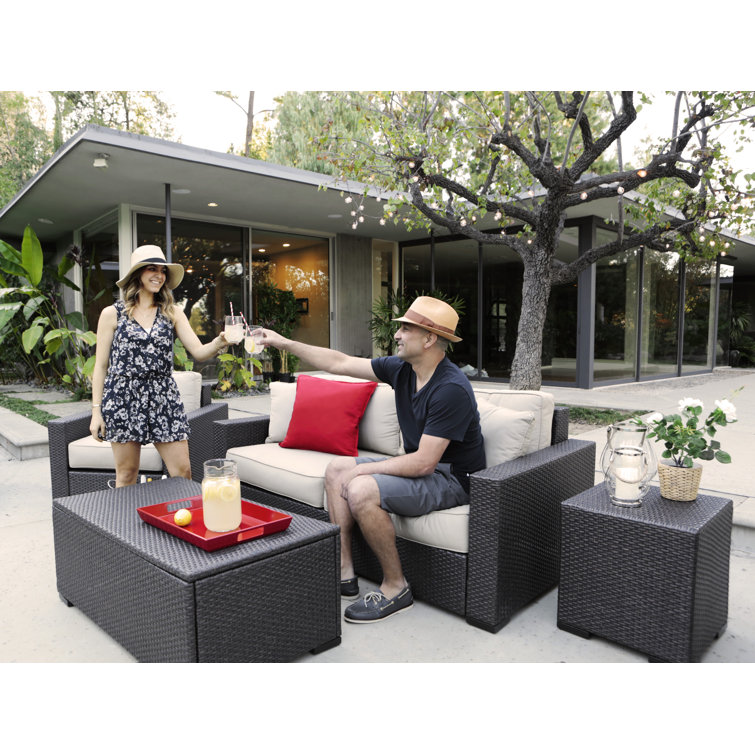 Laguna 71" Brown Wicker Outdoor Sofa with Beige Cushions