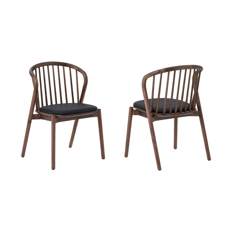 Echo Walnut Wood and Black Faux Leather Dining Chairs - Set of 2