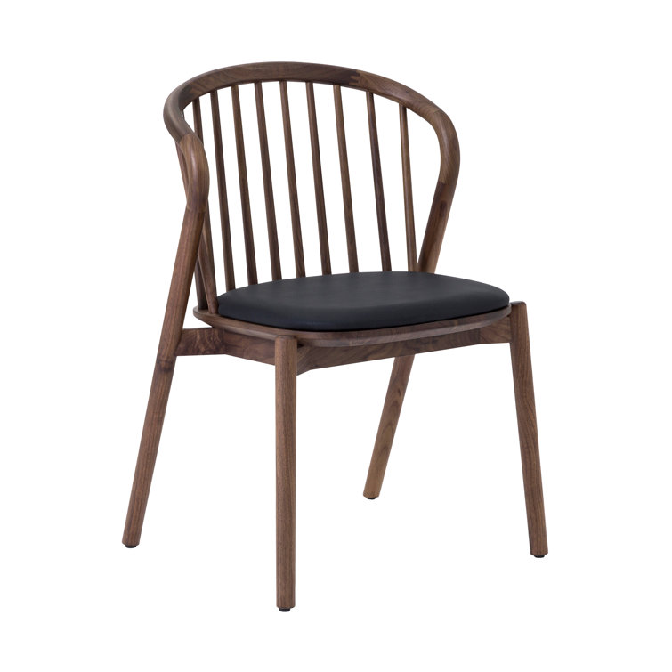 Echo Walnut Wood and Black Faux Leather Dining Chairs - Set of 2