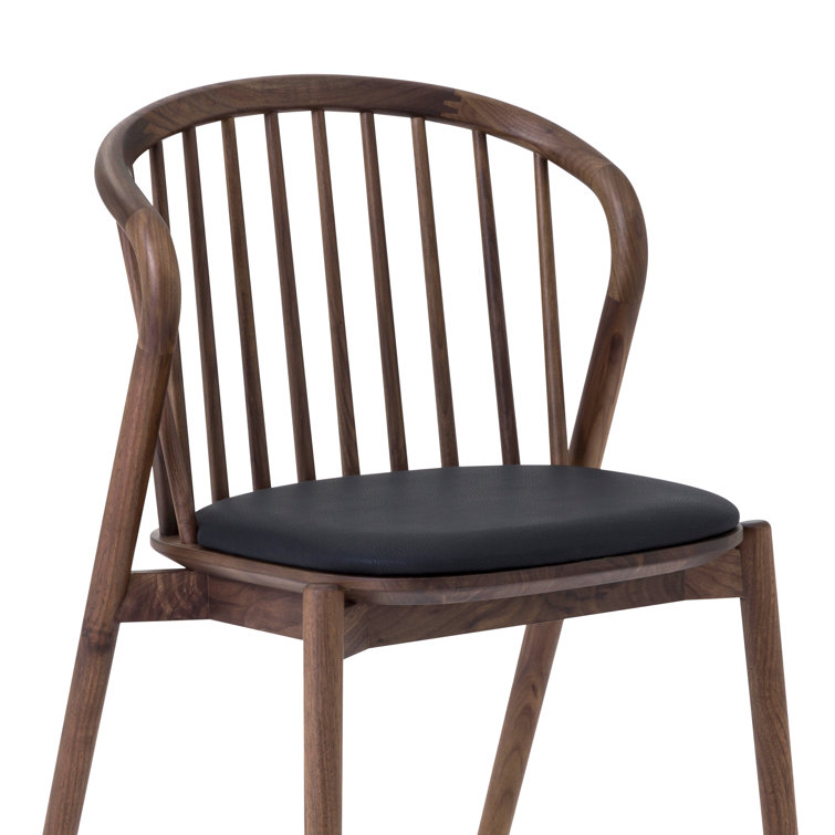 Echo Walnut Wood and Black Faux Leather Dining Chairs - Set of 2